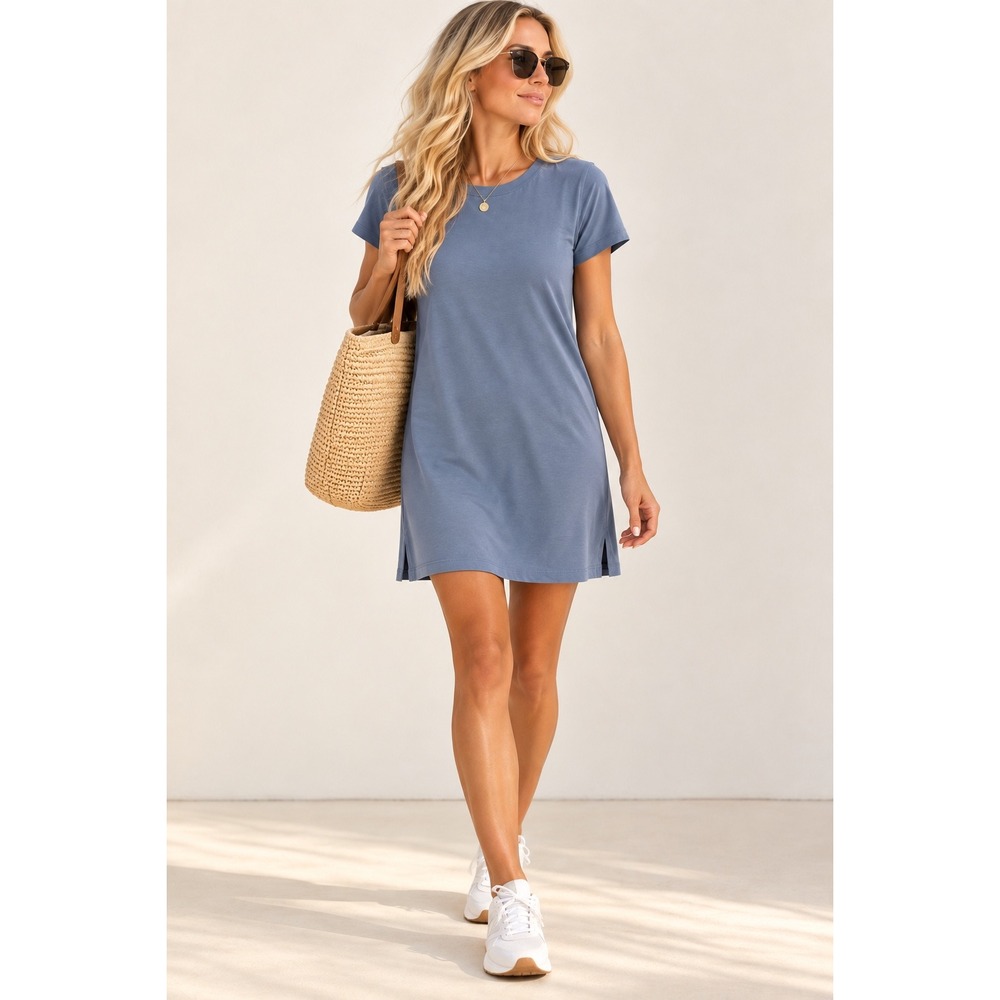 Lululemon Day Tripper Dress Size 8 Blue Pima Cotton T-Shirt Mini Dress